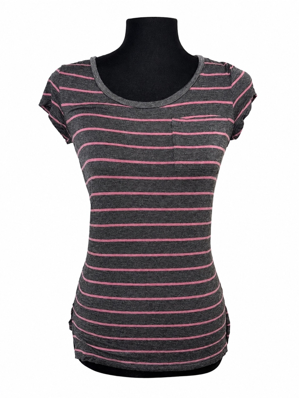 Glitz Dark Gray Tee with Pink Stripes
